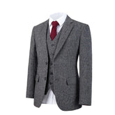 Vintage Grey Wool Tweed Business Men Suits Wedding Suits For Man Bridegroom Groom Wear Blazer Slim Fit Custom Made Tuxedo